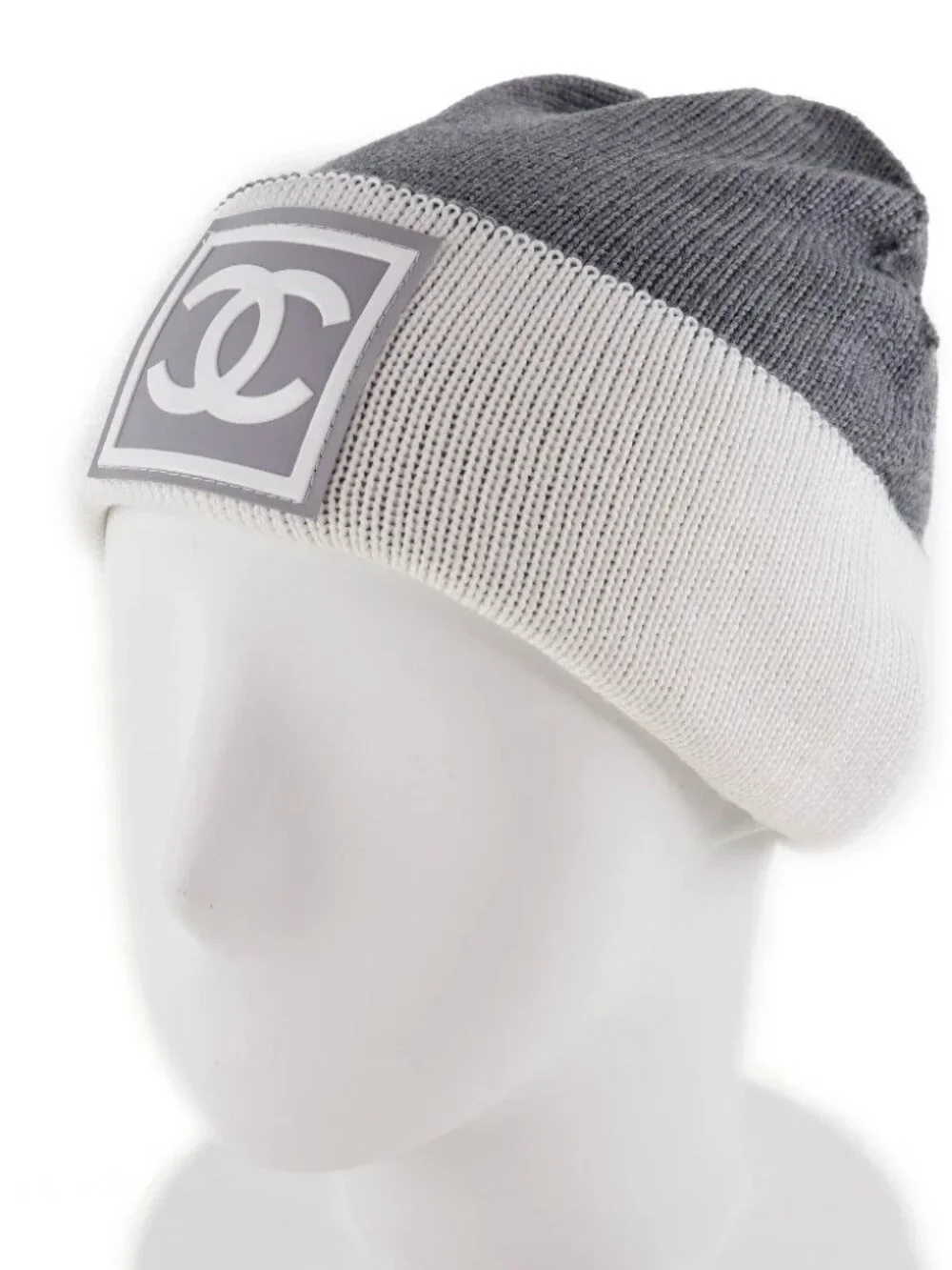 CHANEL COCO Mark Knit cap Sports line White/gray wool/silk/Cashmere Women